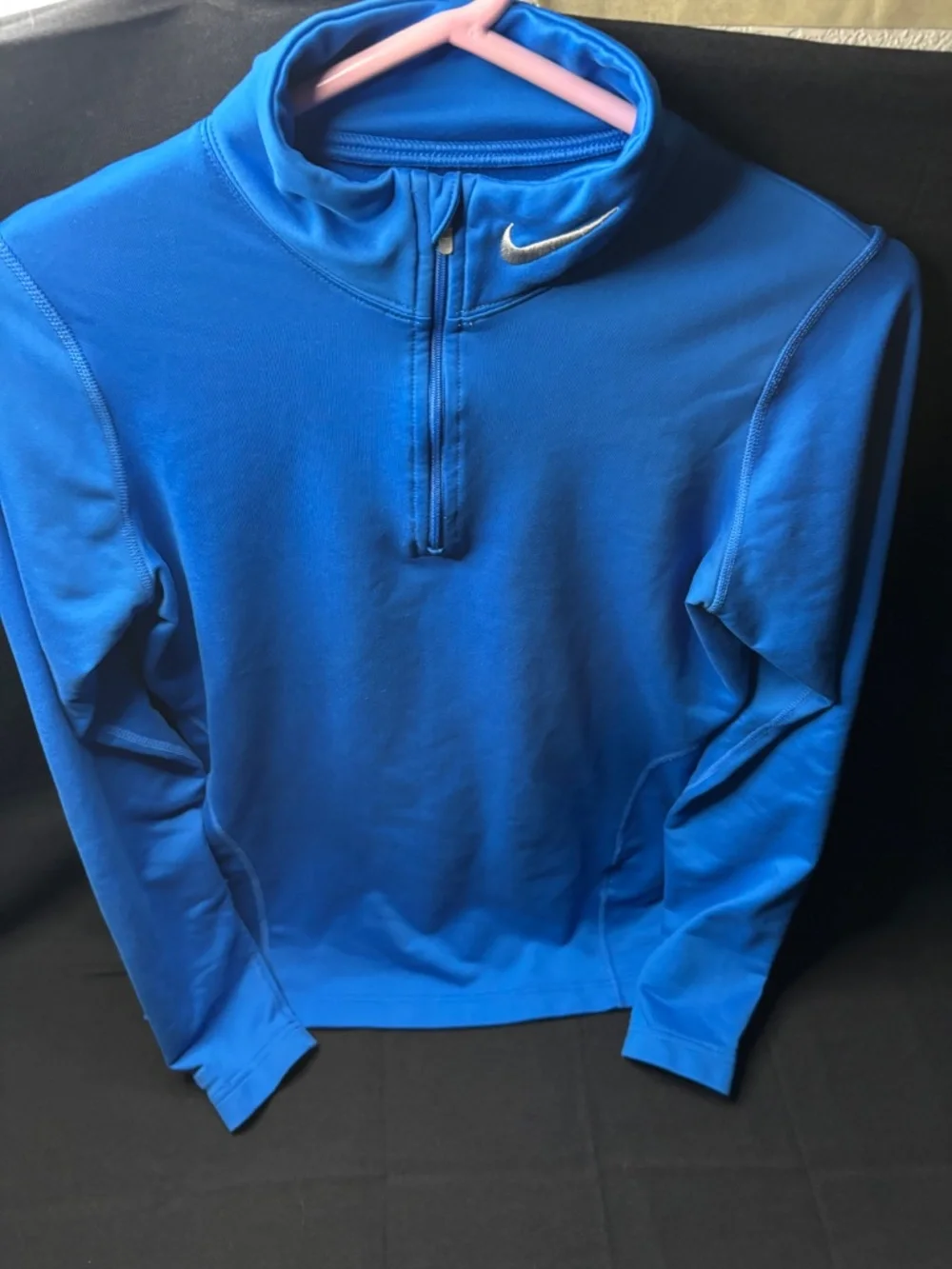 Nike Women's M Blue Fit Dry 1/4 Zip Fleece Pullover White Swoosh Long Sleeve